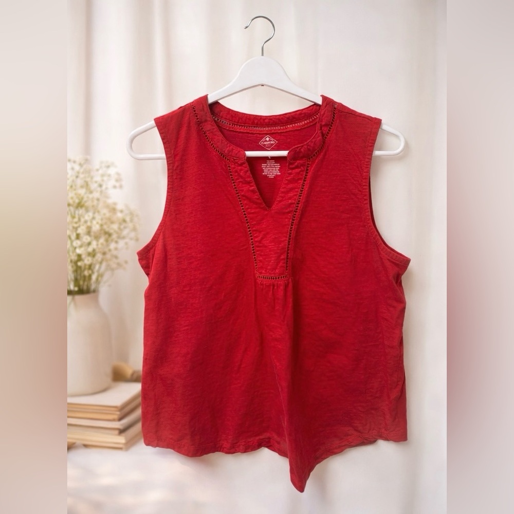 Red V-Neck Sleeveless Top Size Large